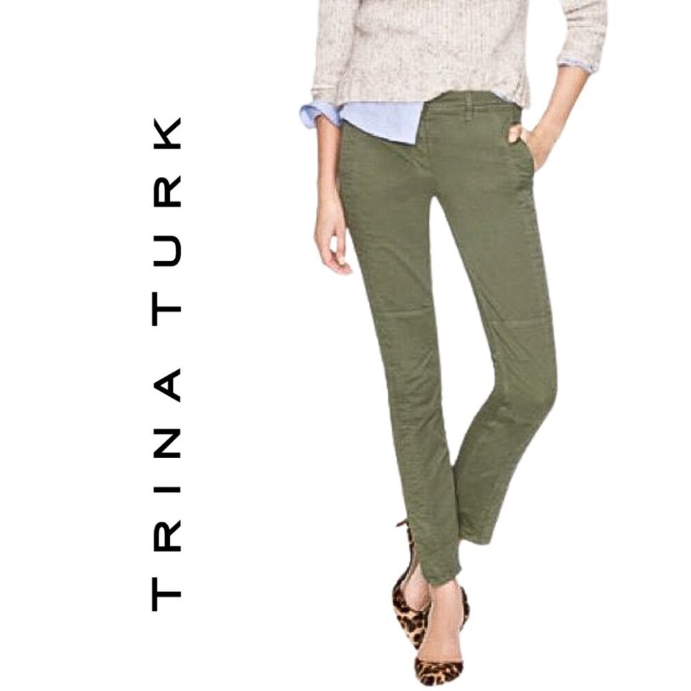 Trina Turk, Seamed Moto Straight Leg Pants, Olive Green Size 10